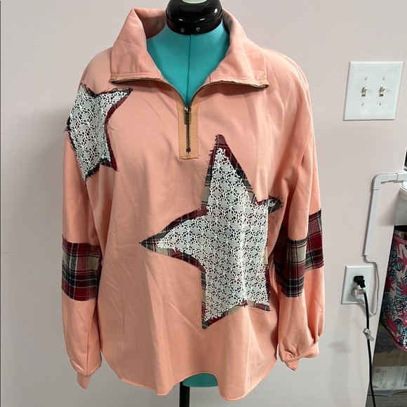 POL Tops - POL Peach Star Patchwork Sweatshirt, NEW